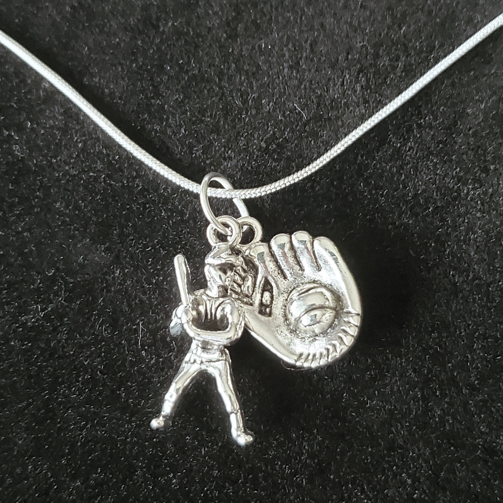 Baseball .925 Sterling Silver 22" Necklace